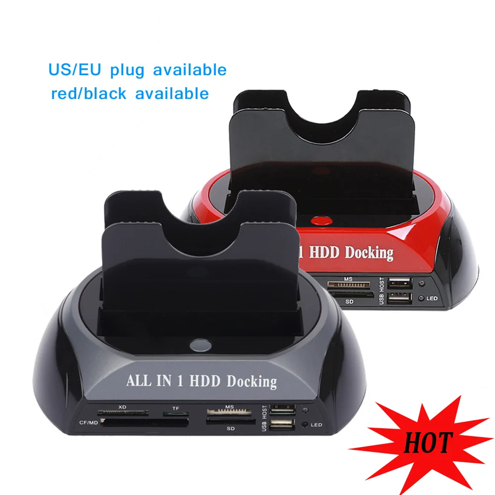 

2.5" 3.5" SATA/IDE HDD 2-Dock Dual Bay Hard Drive Docking Station e-SATA Card Reader Hub high-speed hard disk cloning