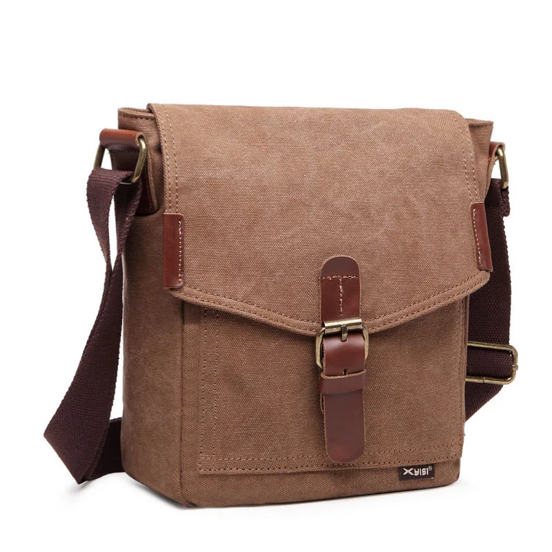 

New canvas crossbody cover small square bag Men's vertical square casual small cross bag