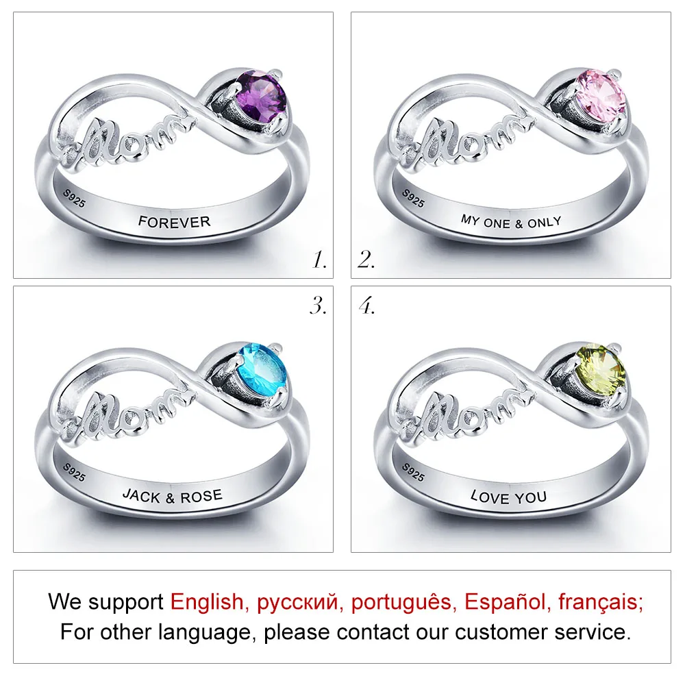 Personalized Engraved Names Birthstone Mom Jewelry 925 Sterling Silver Custom Rings For Women Free Gift Box (JewelOra RI101967)