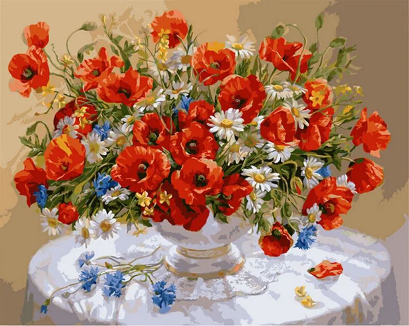 

Beautiful Design 40*50cm Frameless Pictures Painting By Numbers Red Flowers Digital Oil Painting On Canvas Home Decoration