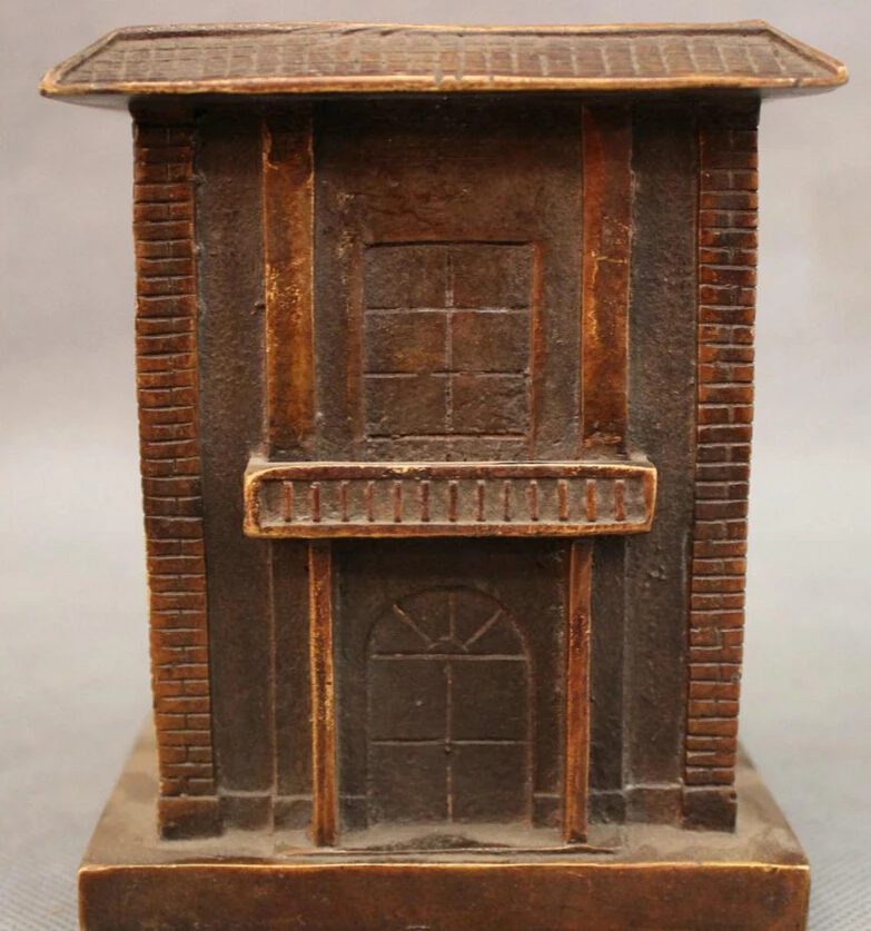 

S3750 Folk Chinese Buddhism Bronze Carved Building Statue Box Incense Burner Censer D0317