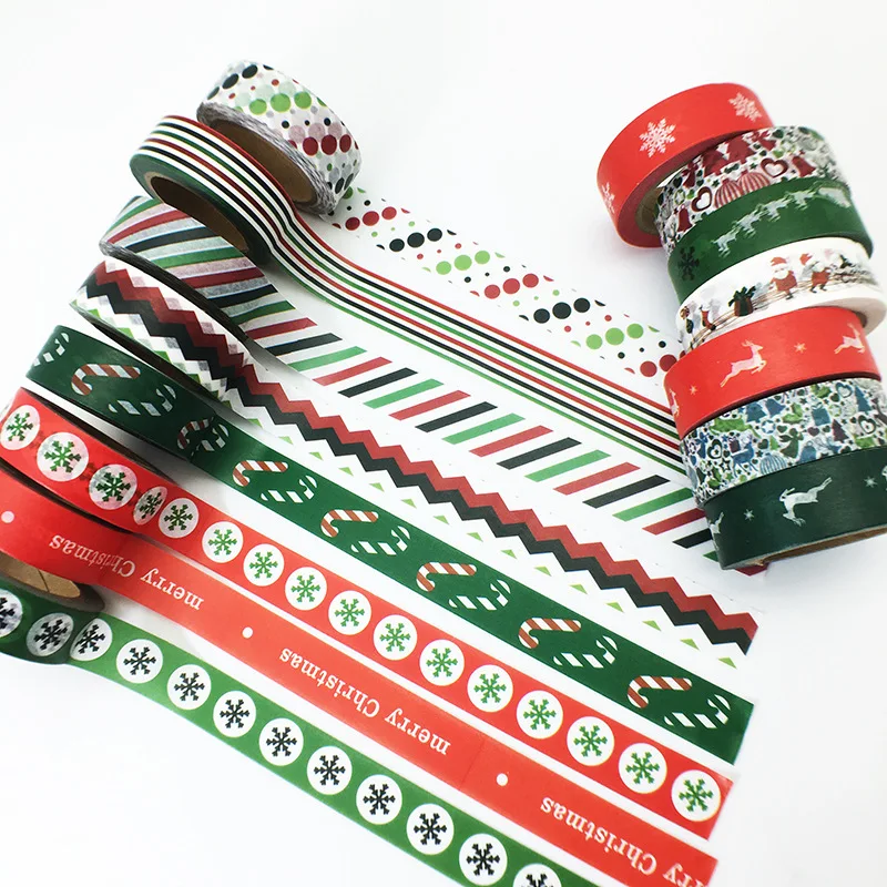 10 PCS/lot 1.5cm x 10m Merry Christmas Deer Tree Gift Washi Paper Masking Tapes | Канцтовары для офиса и дома