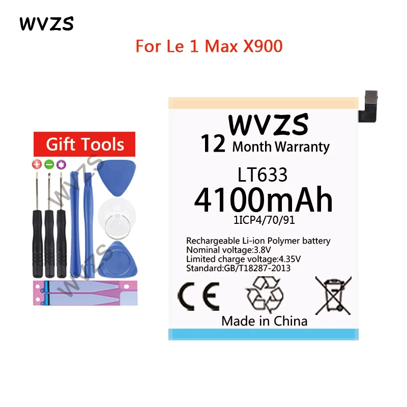 

wvzs 4100mAh Li-Polymer Battery LT633 For Letv leEco Le 1 Max X900 Le One Max X900 Replacement Batteries