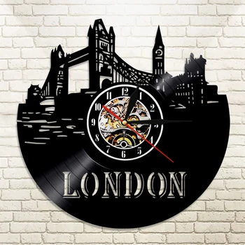 

Fashion L Vinyl Record Wall Clock UK Great Britain England London City Skyline Wall Decor England Big Ben Travel Gift Clock