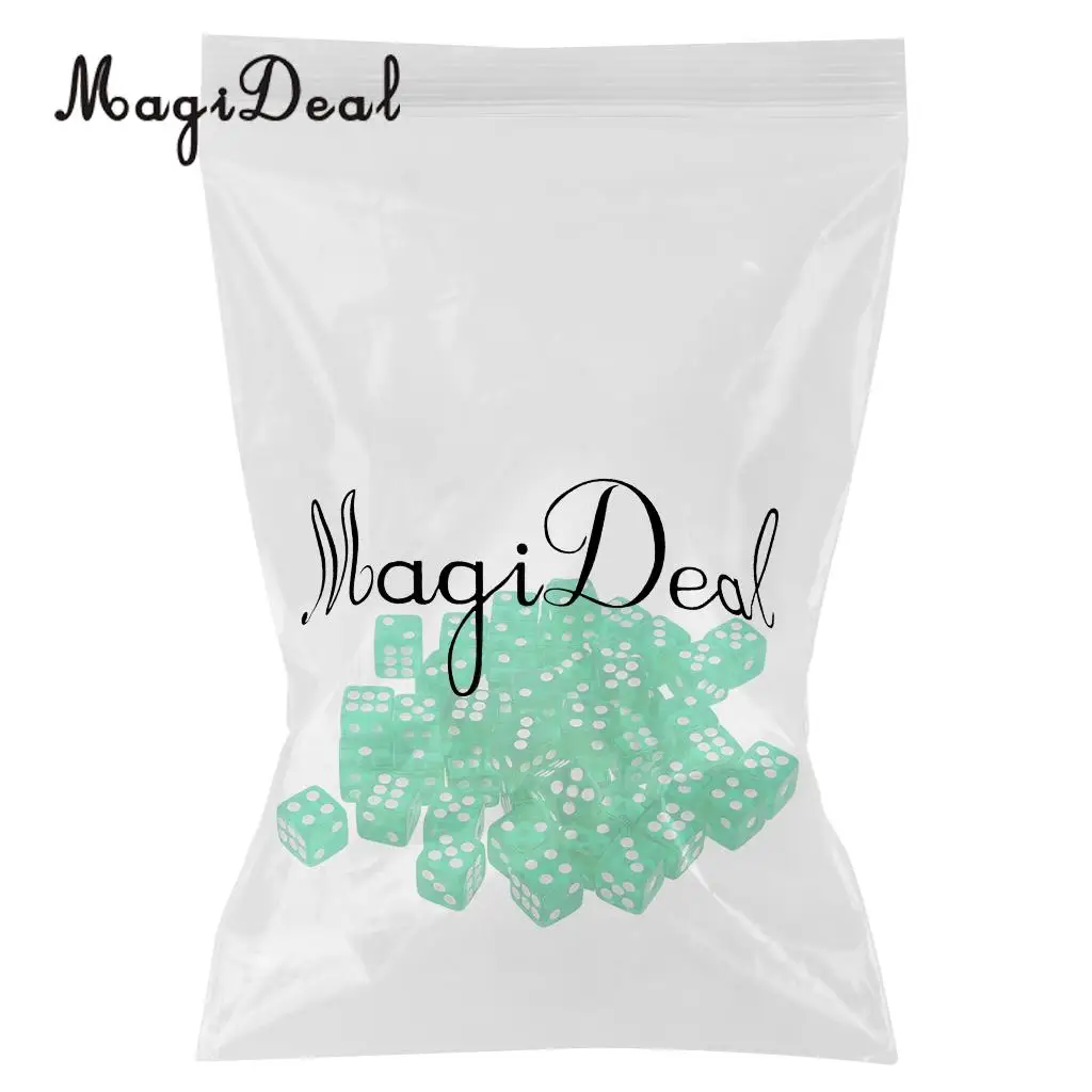 MagiDeal 50PCS Translucent Dice D6 6-Sided Dice 12MM for Board Games Party Green