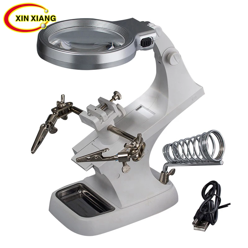 Table Magnifier For Soldering Clip 10 LED Magnifier Lamp 3X 4.5X