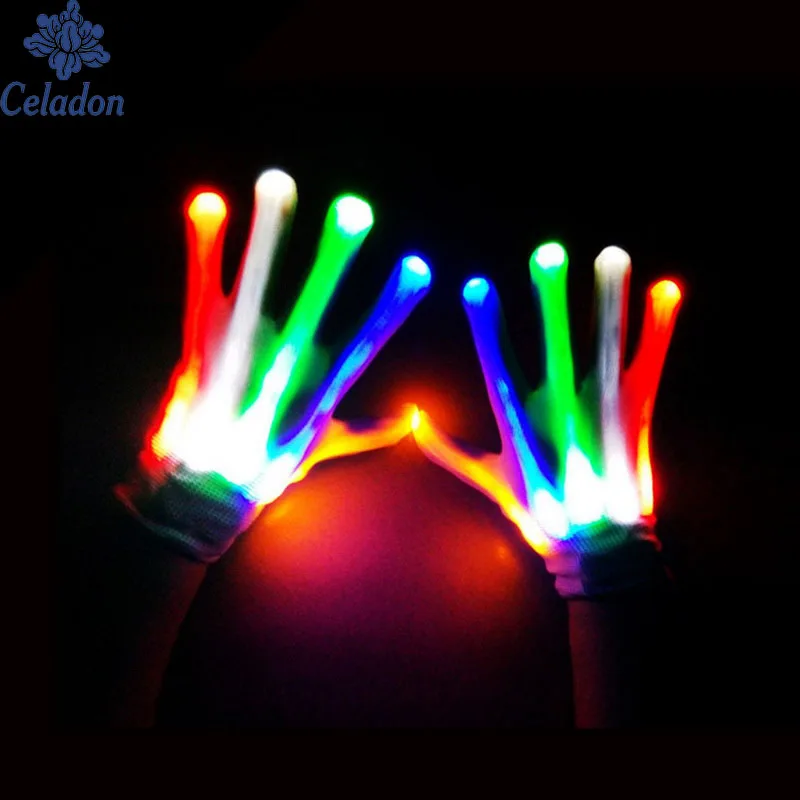 

1Pair Unique LED Luminous Gloves Lighting Flashing Finger Glow Flash Colorful Skeleton Gloves Dancing Club Props Party Supplies