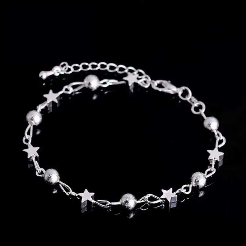 

New Hot Frosted Ball Stars Bracelets For Women 925 Sterling Silver Jewelry Party Girl's Bracelets Pulseras Bileklik SAB5