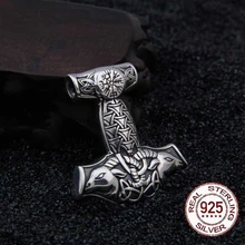 Настоящее серебро 925 проба Viking Goat Viking Thor hammer ожерелье с подвеской из натуральной кожи в подарок