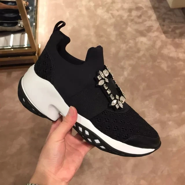 Course Brillant Épais Boucle Blanc Bande Chaussures Casual Cristal De Picture Talons as Femmes Glissent Picture As Noir Élastique Sur Sneakers Strass zOzrI