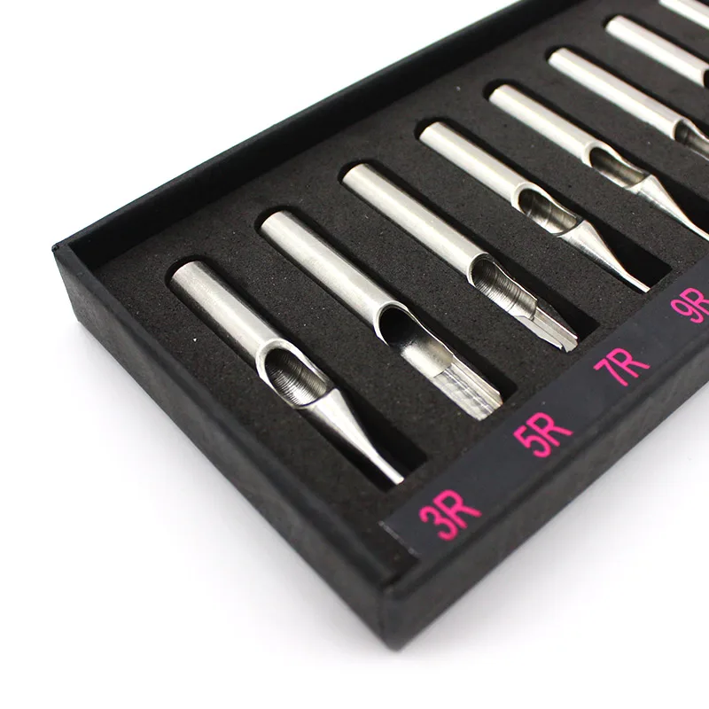 11PCS Mixed Stainless Steel Tattoo Tips Set 11 Size Round Flat Tattoo Tube Tips for Machine Needles Nozzle