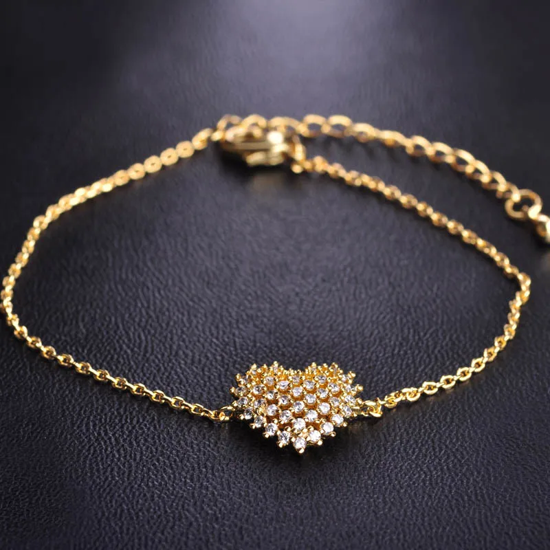 

MECHOSEN Cubic Zirconia Love Heart Bracelets For Women Gold Copper Bileklik Prong Setting Crystal Pulseras Mujer Charm Bracelet