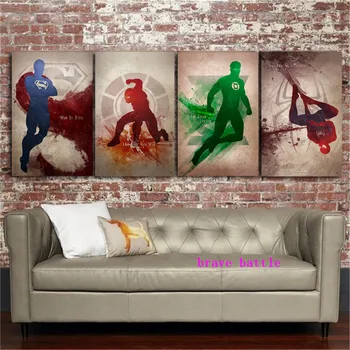 

The Avengers DC Vs Marvel 4 Panel Wall Art Oil Painting Poster Canvas Painting Print Pictures for Living Room Home Decor 132