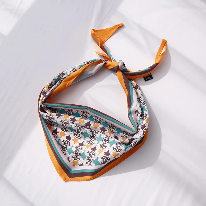 

Yishine 23x97CM 6 Colors Women Polyester Silk Scarf Triangular Bandage Vintage Patte Prints Summer Satin Long Wraps Scarf Shawl