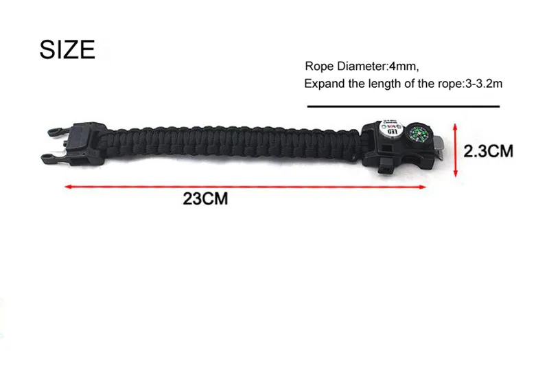 Мужской браслет, тканый, многофункциональный, светодиодный, Паракорд, военный, для выживания, для мужчин, на открытом воздухе, для кемпинга, аварийный свисток, инструменты