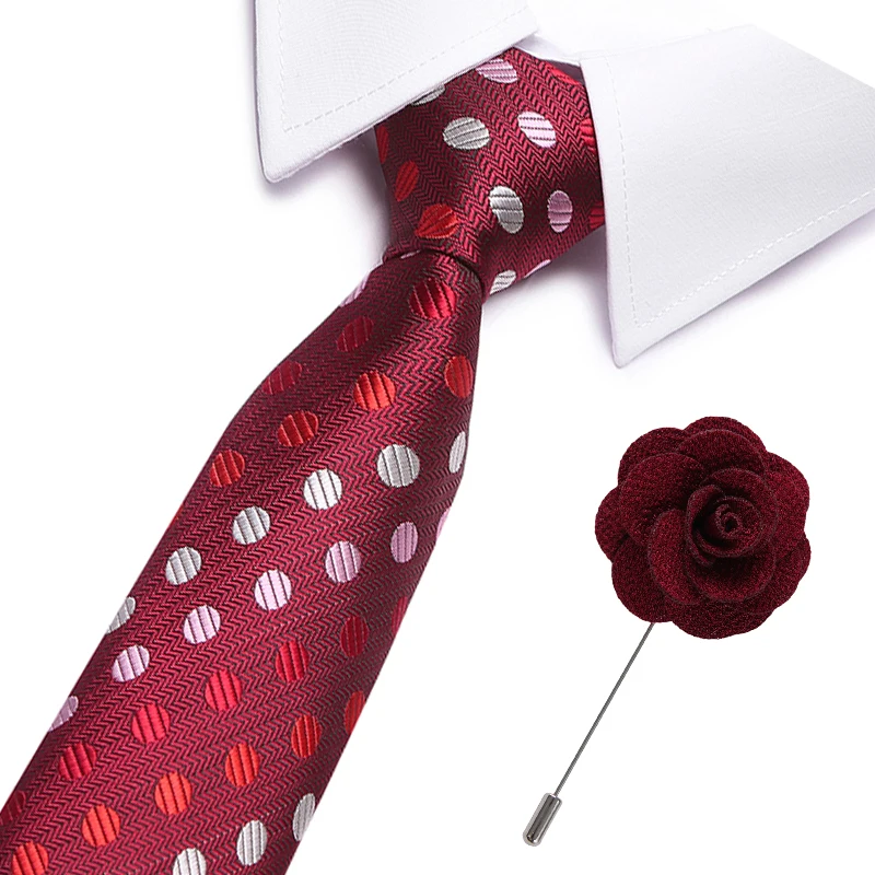 

Free Gift Brooch Jacquard Weave Corbatas Vestidos Cravat Neck Ties 7.5cm Men's Red Dot tie Blue Printed Necktie