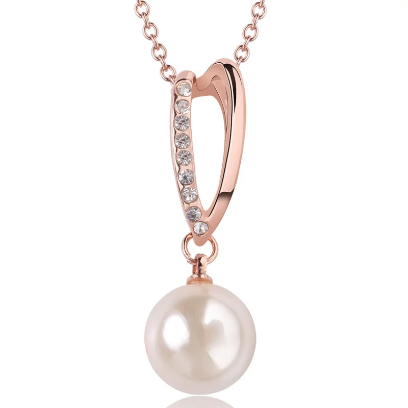 

Trendy 2018 New White crystal Pearl necklace pendant for women rose gold pendant P2051