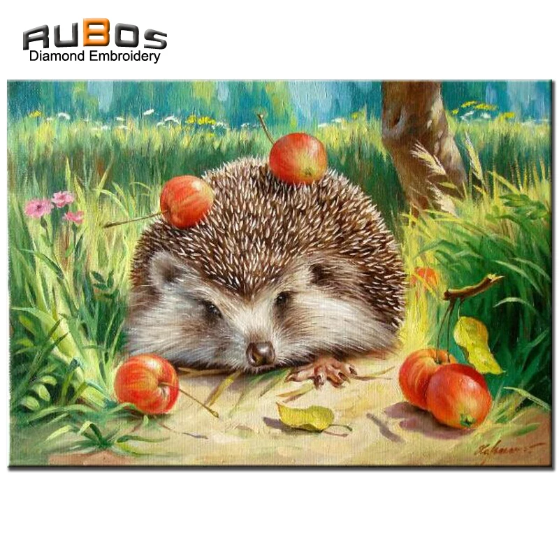 

RUBOS Needlework Diamond Painting Hedgehog apple DIY 5D Diamond Embroidery beaded full round pattern rhinestone kids cute decor