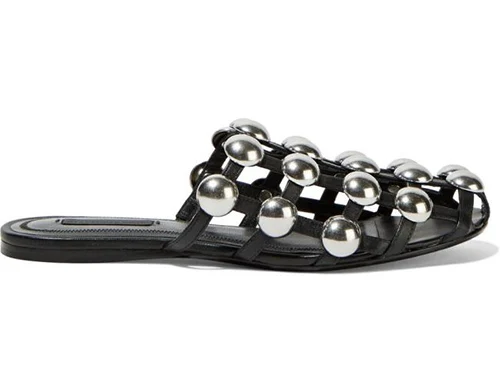 

The Spring and Summer 2017 New Hollow Rivet Round Toed Slippers Lazy Beach Flat Woman Sandals Shoes