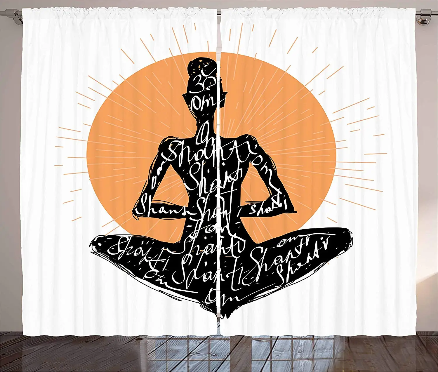 

Yoga Curtains Silhouette of A Yoga Lady in Lotus Pose Meditating Spiritual Chakra Zen Design Living Room Bedroom Window Drapes