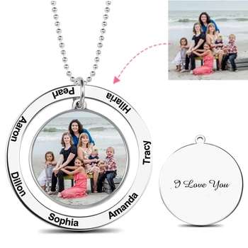 

Custom Color Photo Engraved Necklace Personalized Circle Picture Suspensions Memorial Necklaces Silver 925 Chain Women Mom Gift