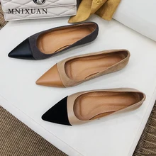 MNIXUAN/удобная женская обувь на плоской подошве; туфли-лодочки с закрытым носком; Новинка года; повседневная женская обувь из натуральной кожи с острым носком без застежки; большие размеры