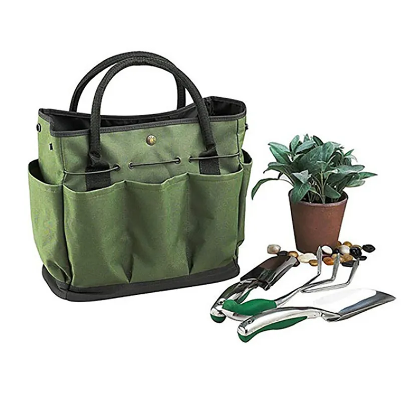 ISHOWTIENDA Gardening Tote Bag With Pockets For Tools Green 600D Oxford