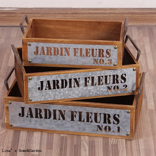 

stackable wood metal vintage brown industrial storage crates