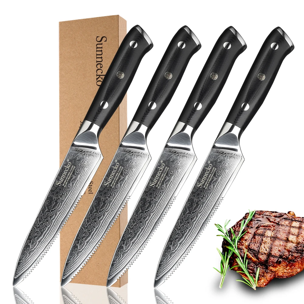 

SUNNECKO Premium 4pcs Damascus Kitchen Knives 5" Steak Knife Japanese VG10 Steel Blade Razor Sharp Meat Cutter Knife G10 Handle
