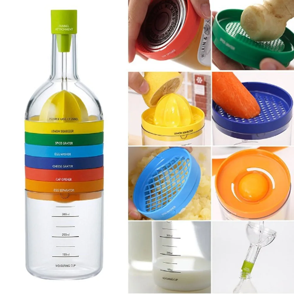 

8 In 1 Multifunction Vegetable Cutter Bottle Shape Kitchen Tools Grater Grinder Juicer Slicer Funnel Measuring Cup Professional