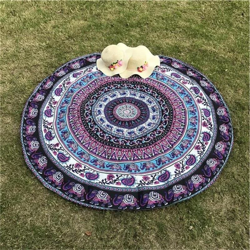 

Cotton Beach Mat Indian Mandala Tapestry Elephant Printed Bohemian Beach Mat Bikini Cover-Up Blanket