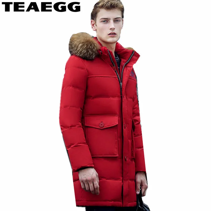 Alion Mens Fashion Winter Long Thick Puffer Jacket Coat with Hood