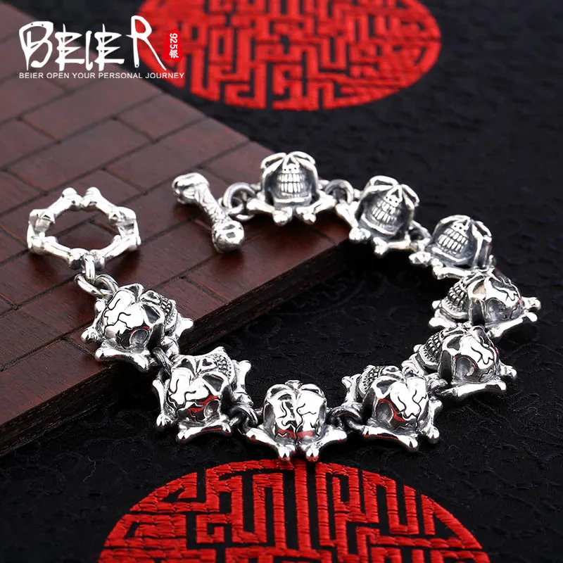 Punk skull hand chain Beier 925 sterling silver man bracelet link chain SCTYL0124 цена Punk skull hand chain Beier 925 sterling silver man bracelet link chain SCTYL0124 цены онлайн