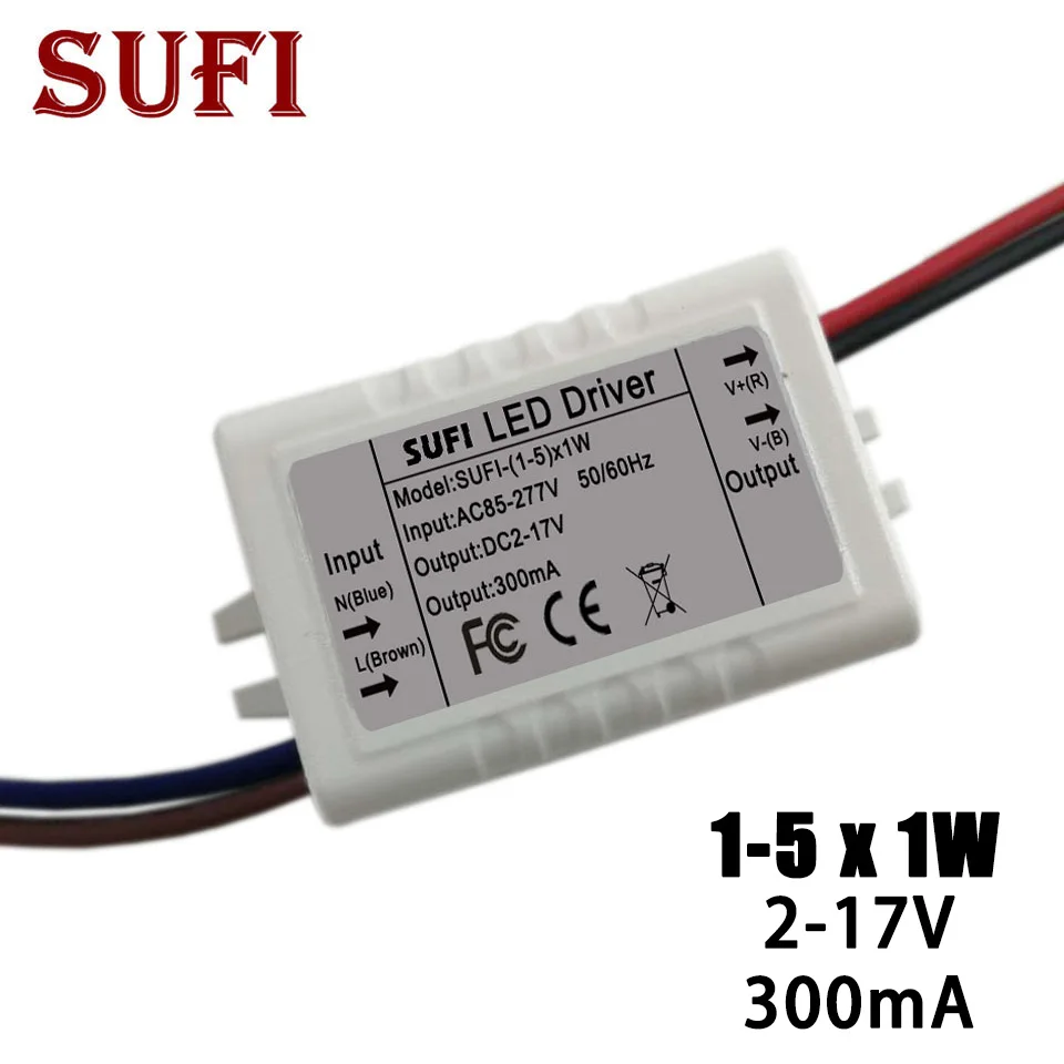 

High Quality 5W 300mA AC85-277V To DC2-17V Power Supply 5 Watt LED Driver Adapter Transformer Switch For LED Strip LED Lights