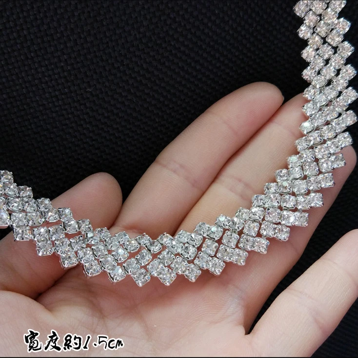 

5 rows ss12 rhinestones cup chain,50cm/lot,fancy decoration crystal chain,width 1.5cm collar trim for shoes shoulder girdle