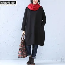 NBHUZEHUA 7G872 женская футболка с длинным рукавом, Осень-зима, корейский стиль, свободная длинная футболка, 4XL 5XL 6XL, Черная