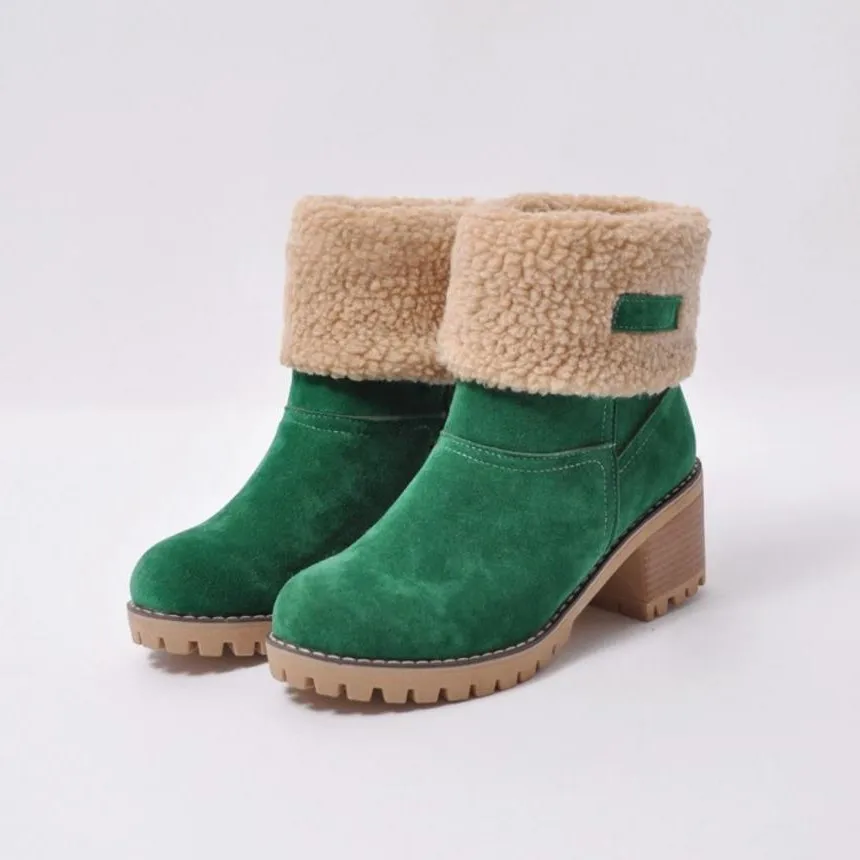 Брендовые женские ботинки женская зимняя обувь женские теплые зимние ботинки на меху ботильоны на квадратном каблуке bota feminina botas mujer E116 - Цвет: Green
