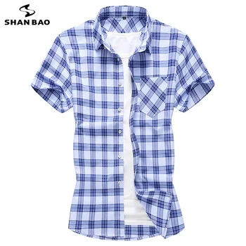 

SHANBAO brand cotton plaid business casual short-sleeved shirt 2020 summer fashion oversized size men's shirt 5XL 6XL 7XL