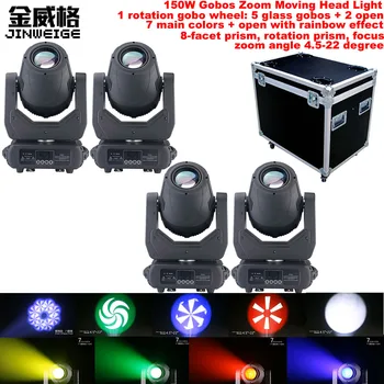 

Free Shipping With Flightcase 4pcs/Lot 150W Gobos Led Moving Head Light With Zoom Rotating Zoom DMX 16/14CH for Disco Stage