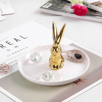 

Nordic Rabbit Swan Antlers Figurines Trinket Ring Dish Tray Art Sculpture Ceramic Art&Craft Home Decoration Accessories R552