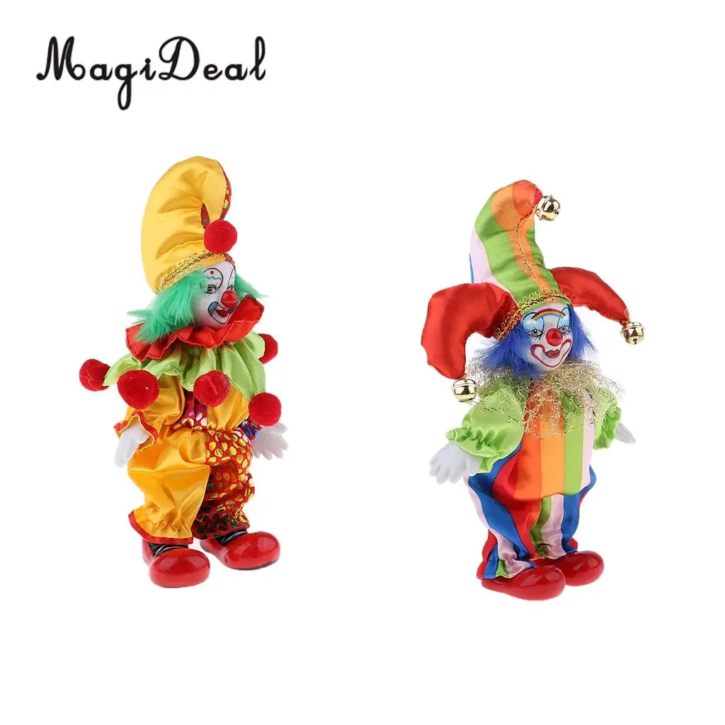 2pcs 6inch Funny Clown Porcelain Doll in Colorful Costume Christmas Gift Decoration