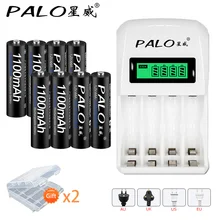 Bateria recarregável da bateria de ni-mh aaa das baterias recarregáveis de palo 1100mah 1.2v aaa com carregador de bateria esperto 1.2v do display lcd