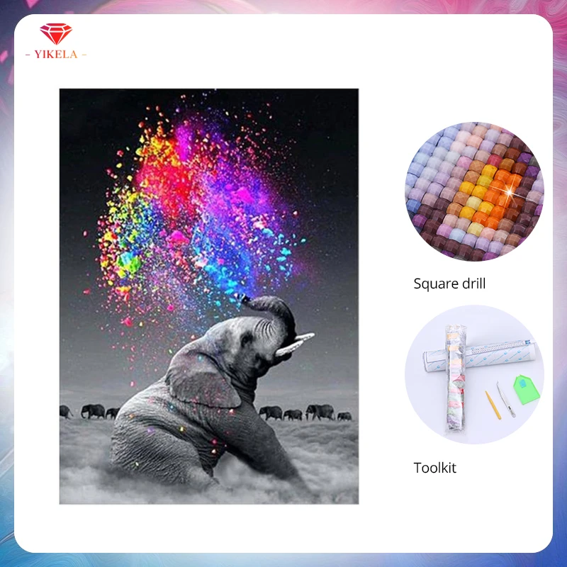 

YIKELA 5D Elephant Diamond Painting Cross Stitch Full Square Diamond Embroidery DIY Home Decoration Accessories Wall Sticker