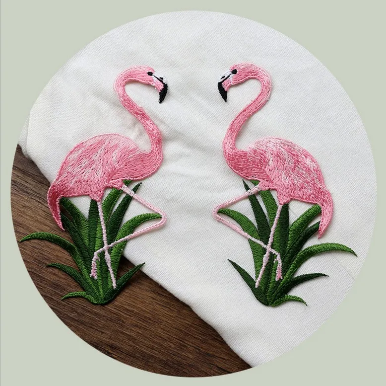 2PCs/Set Flamingo Patches For Clothing Bag Sticker Sew On Embroidered