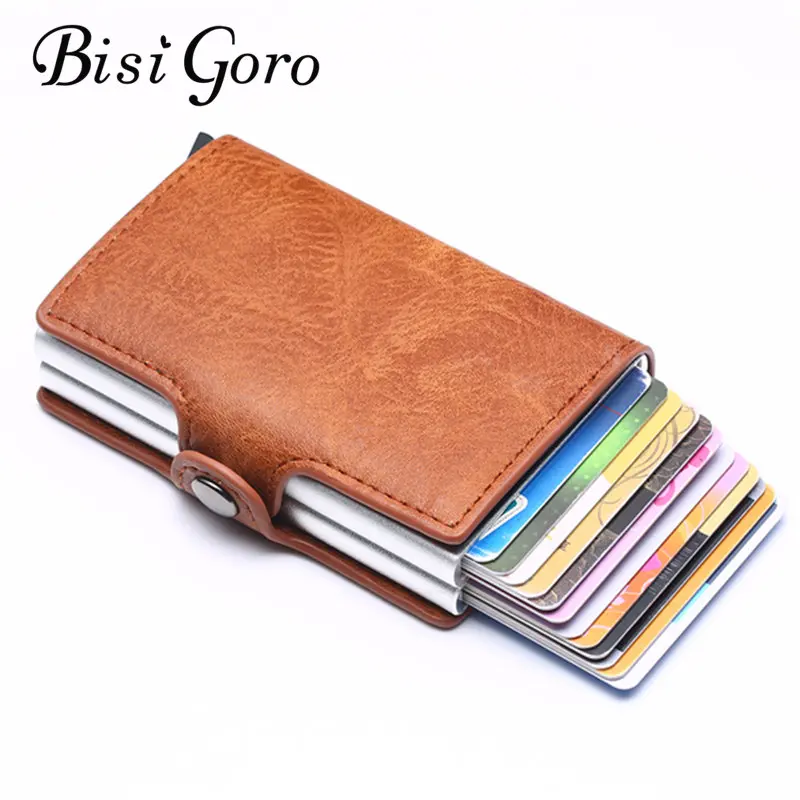 Bisi Goro 2019 умный кошелек для мужчин Ретро стиль RFID алюминиевый сплав держатель карт