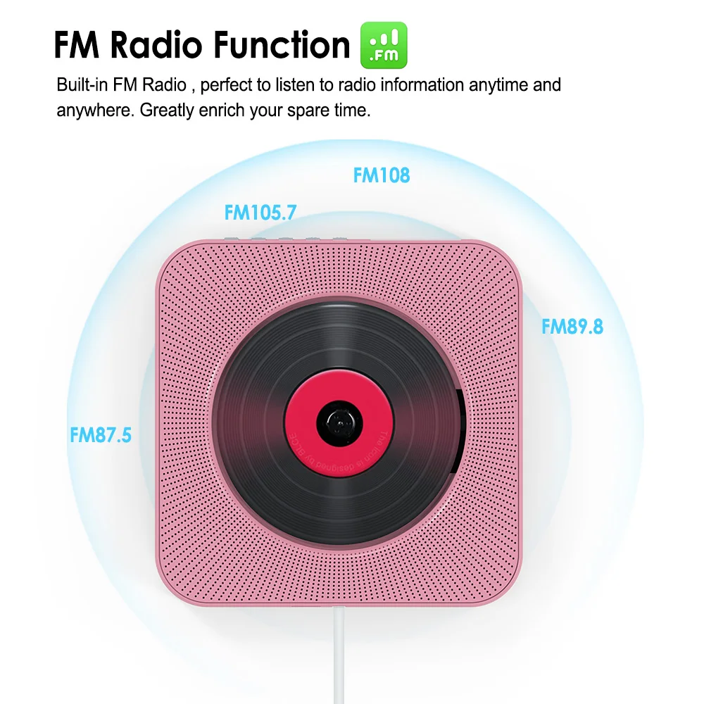 Портативный Bluetooth HiFi CD музыкальный плеер FM радио U диск 3,5 мм разъем для наушников Настенный CD плеер динамик с пультом дистанционного управления