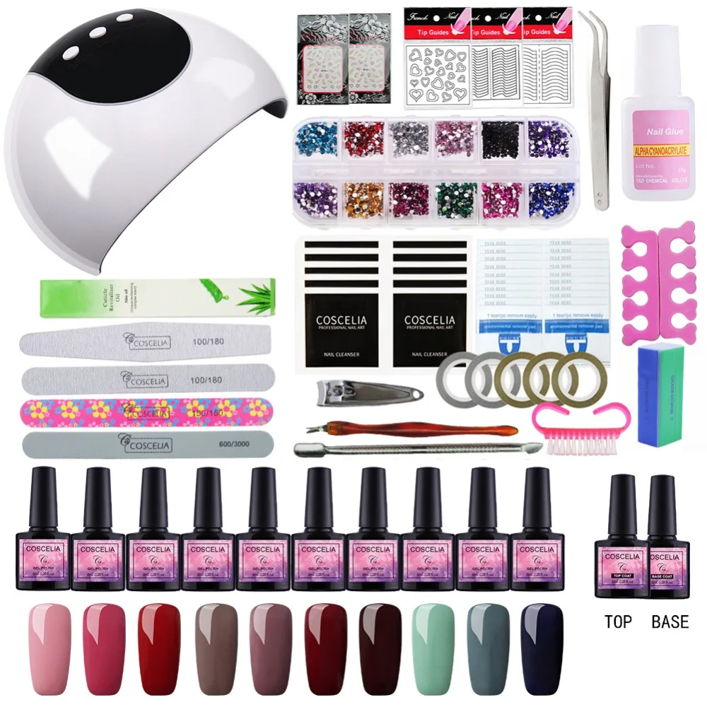 

Coscelia Manicure Set 24W Dryer Nail Lamps Set For Gel Nail Polish Set For Manicure Top and Base Nail Extension Set 10 Colors