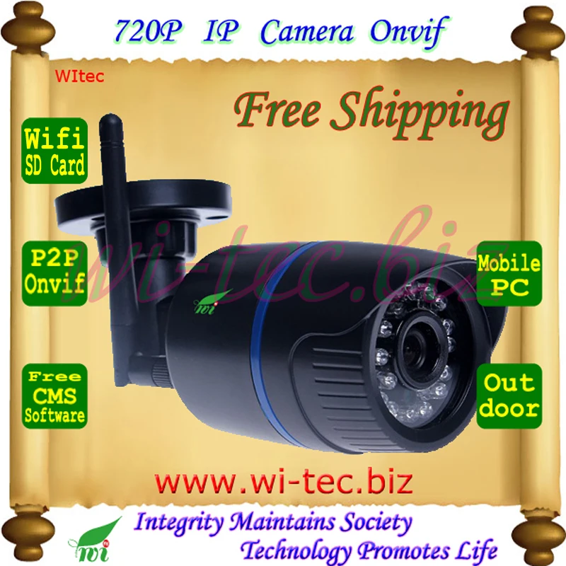  Support SD Card WIFI 720P IR Outdoor Bullet ONVIF Security Mini Night Vision P2P IP Cam IR Cut Filter 2MP Lens   