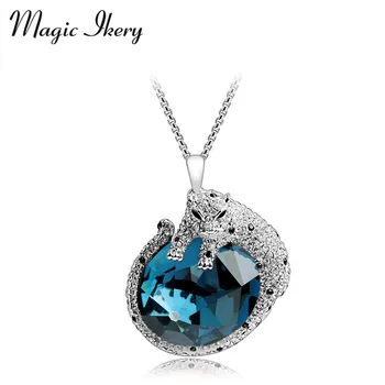 

Magic Ikery Rose Gold Color Rhinestone Crystal Animal leopard long necklaces boho big pendants Fashion Jewelry for women 2016