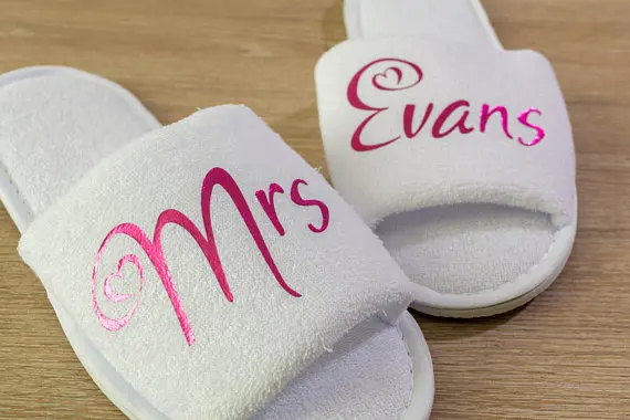

personalized future MRS save the date wedding bridesmaid bride open spa slippers Matron of honor Bachelorette party favors gifts